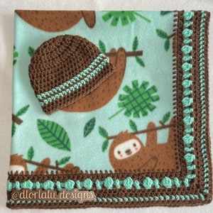 Sloth baby blanket, baby shower gift set, sip and see, coming home gift, sloth nursery decor, sloth baby shower