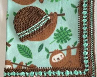 Sloth baby blanket, baby shower gift set, sip and see, coming home gift, sloth nursery decor, sloth baby shower