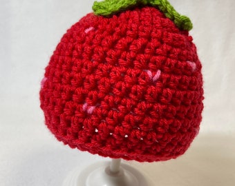 Strawberry beanie, choice of size, Made to Order