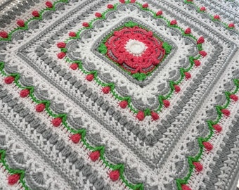 heirloom blanket, rose baby afghan, crochet baby blanket handmade, baby girl quilt, baby shower gifts, baby sprinkle gift, newborn keepsake