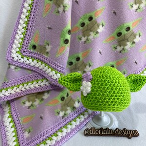 Manta de bebé Yoda para niña con gorro de Yoda, mandaloriano, manta de bebé de Star Wars, El Niño, bebé Star Wars, Grogu, baby shower de Star Wars imagen 2
