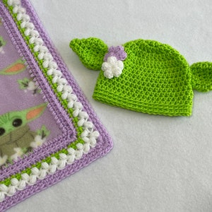 Manta de bebé Yoda para niña con gorro de Yoda, mandaloriano, manta de bebé de Star Wars, El Niño, bebé Star Wars, Grogu, baby shower de Star Wars imagen 4