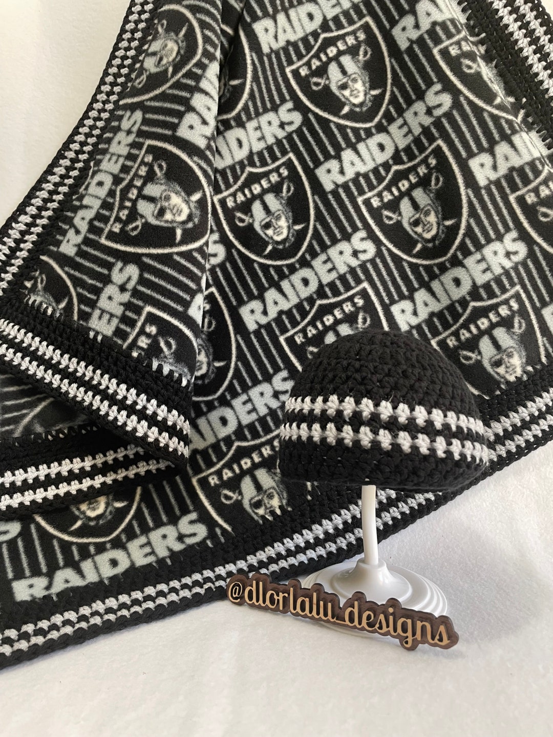 Raiders Baby Blanket Handmade Crochet on Fleece, Baby Shower Gift Set