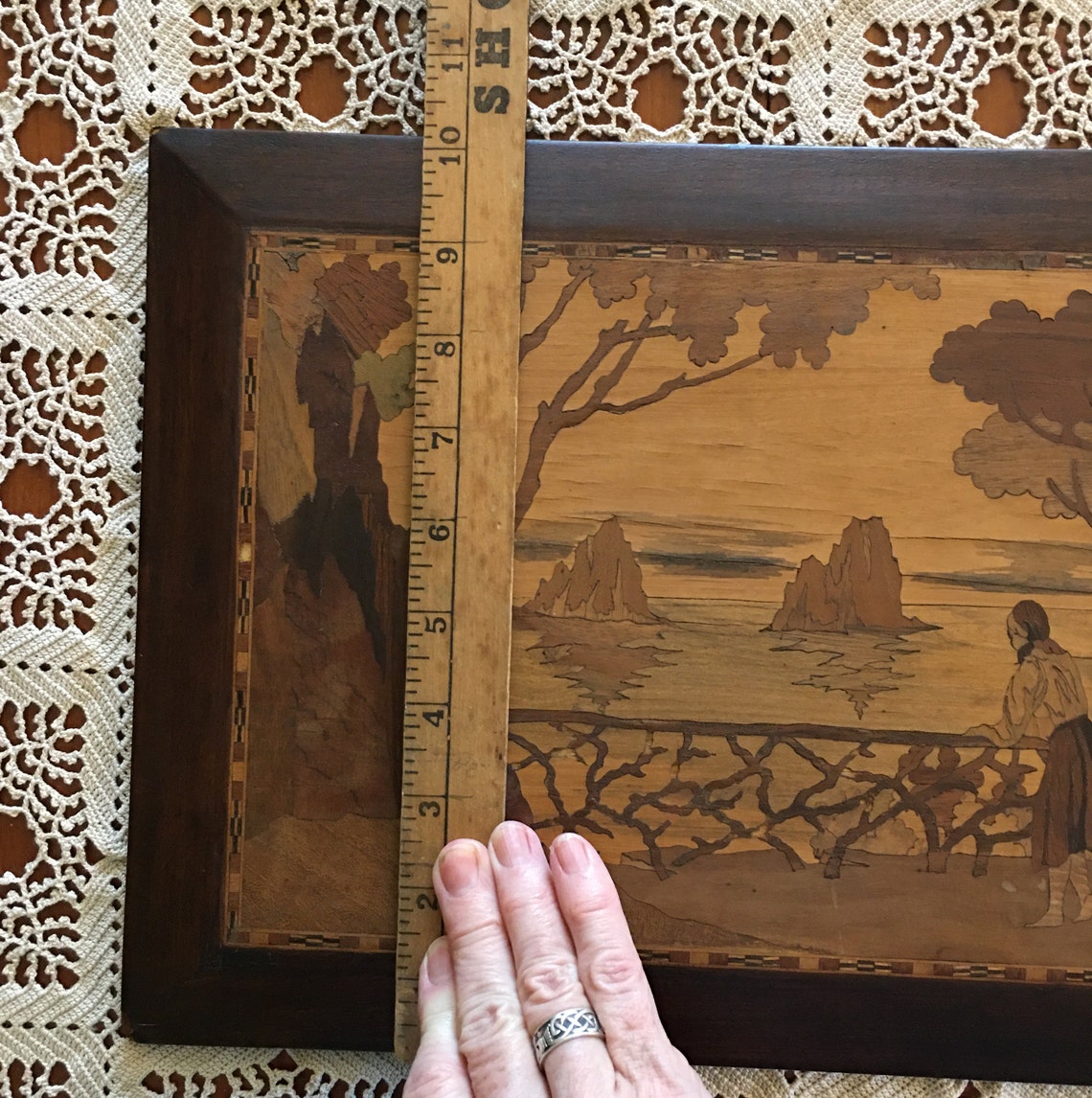 Antique Wood Inlay Marquetry Plaque Etsy