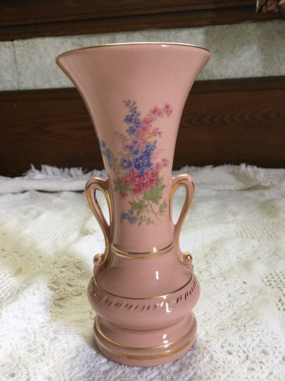 Vintage Pink Porcelain Vase Etsy