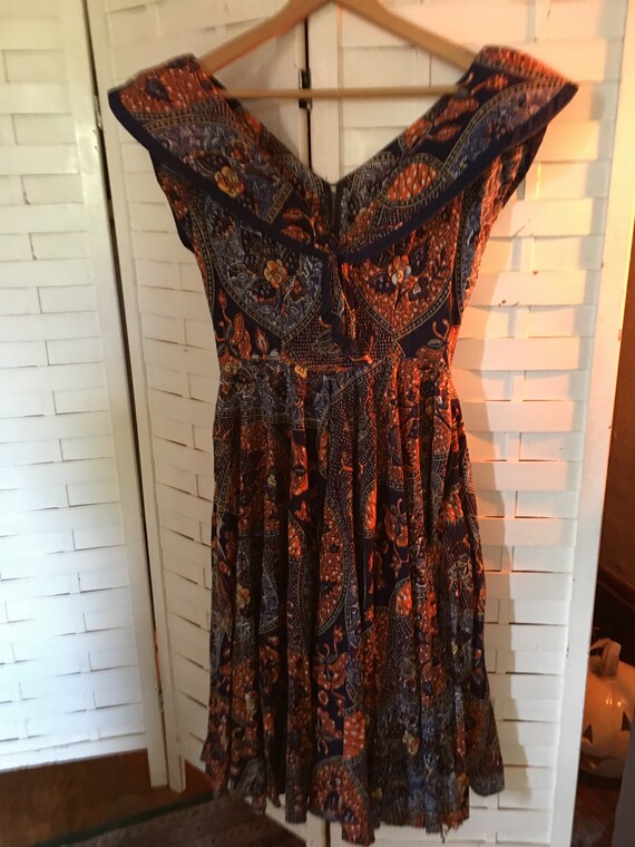1950's Vintage Home/Hand Made Cotton Batik Dress