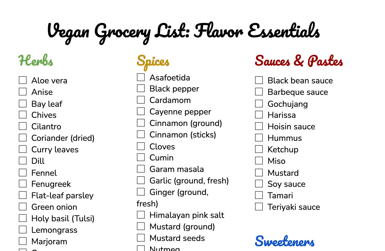 Vegan Grocery List Herbs Spices and other Flavor Essentials Etsy