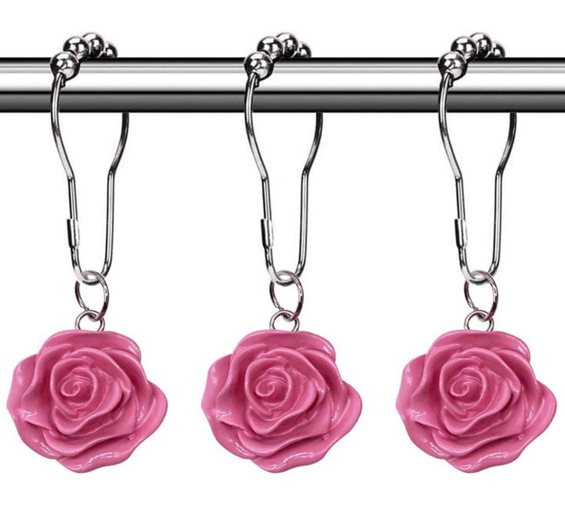 Set of 12 Rose Shower Curtain Hooks Rings Decorative Bedroom Etsy