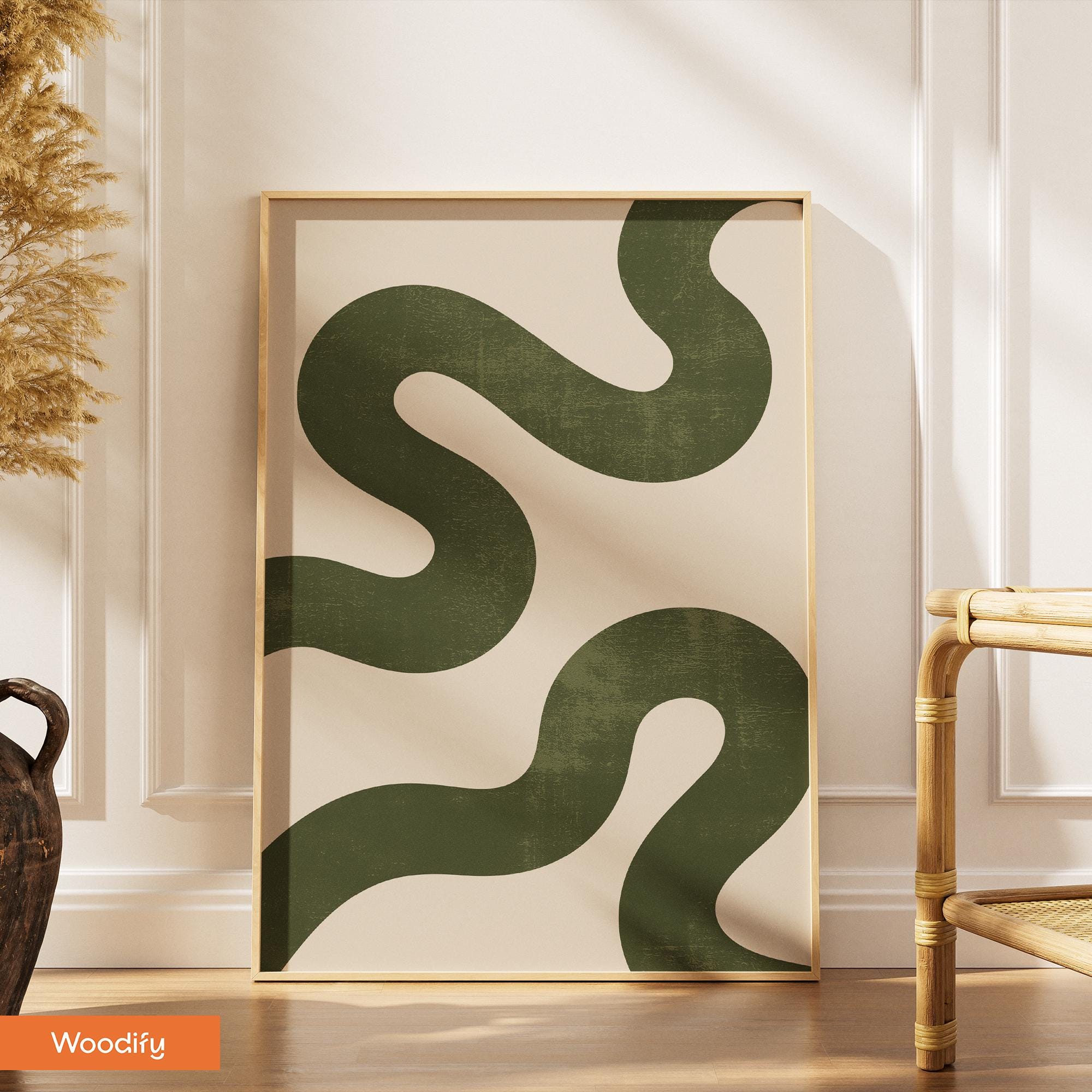 Olive Green Mid Century Abstract Wall Art Printable, Minimalist Modern ...