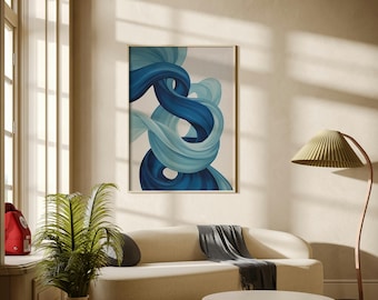 Blue Swirl Abstract Art Print: Modern Coastal Wall Decor (Digital Download)