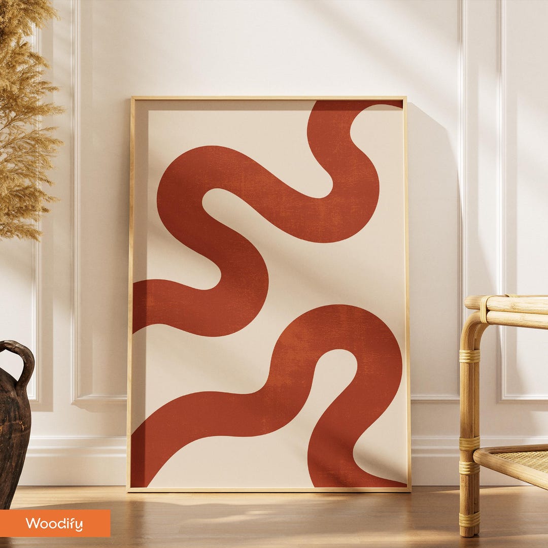 Terracotta Abstract Wavy Print, Mid Century Modern Wall Art (digital ...