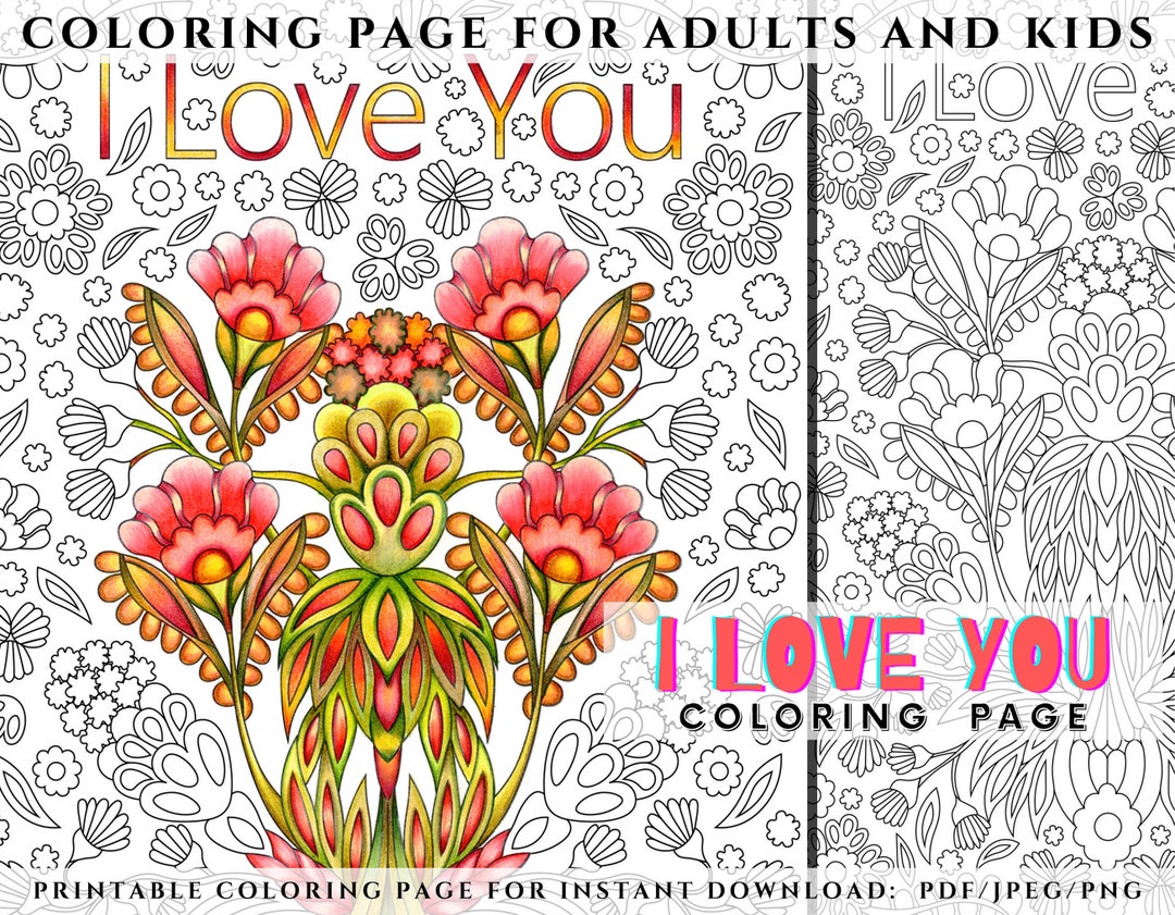 I Love You Adult Coloring Pages Printable / Valentines - Etsy