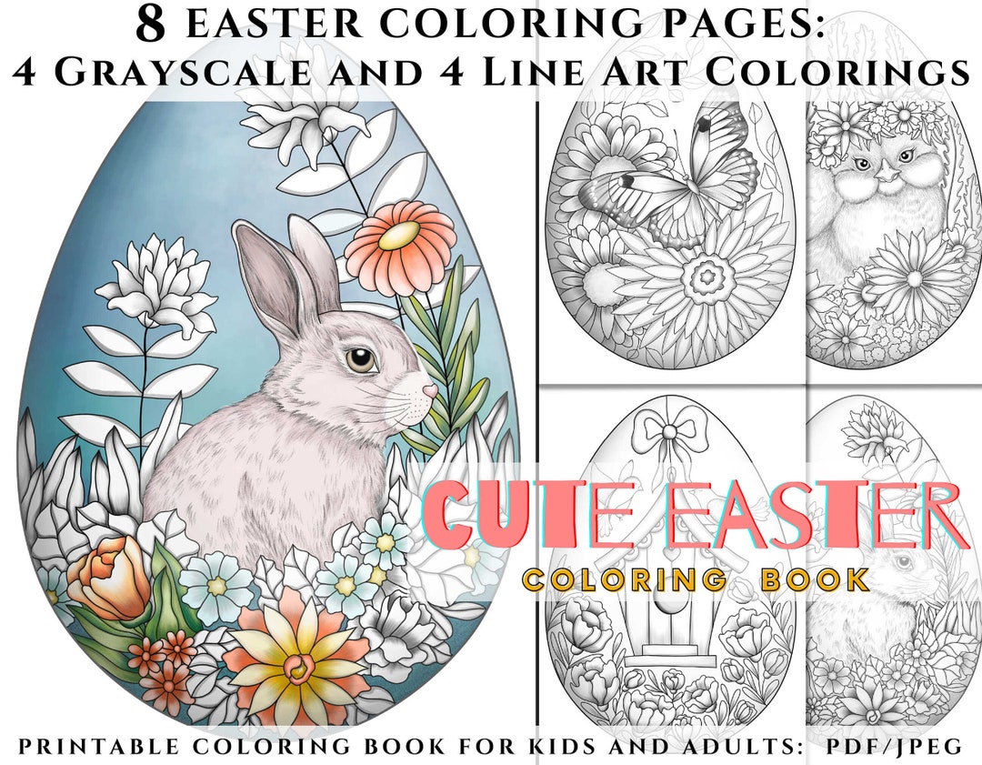 Printable Easter Egg Coloring Book for Adults Grayscale - Etsy