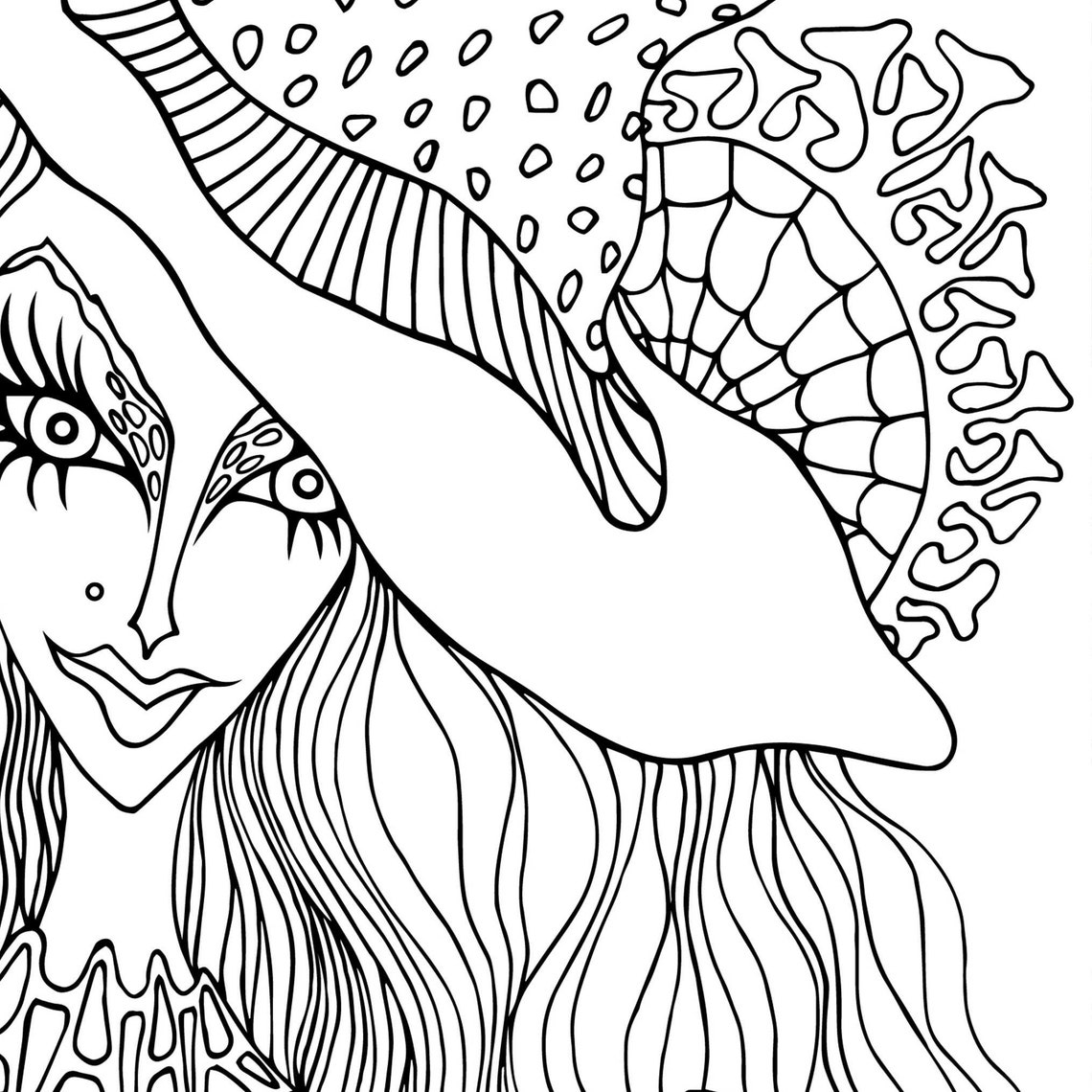 Salem Witch Adult Coloring Page Printable Halloween Coloring Etsy