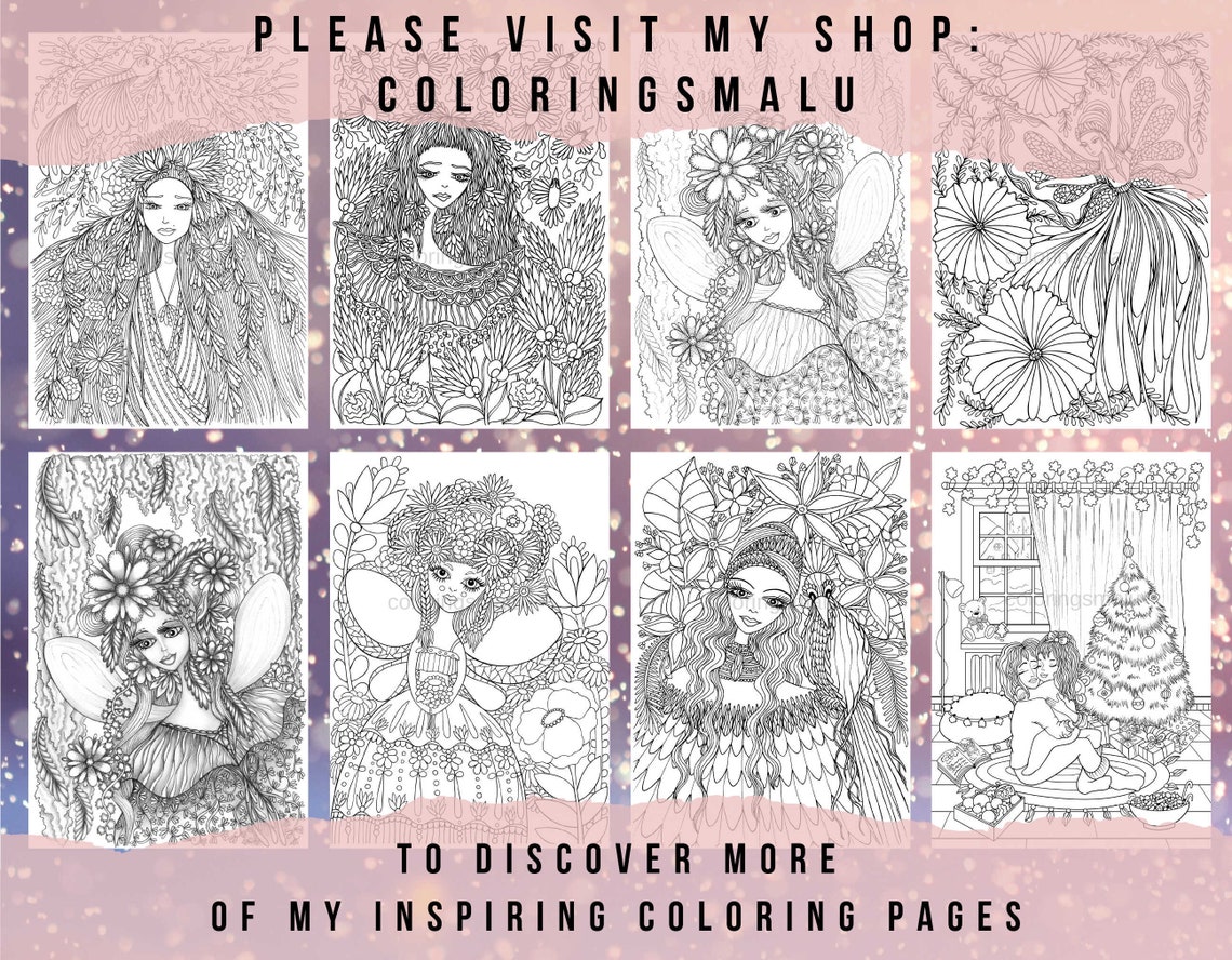 Printable Adult Grayscale Coloring Page Bundle Spring Flower Etsy