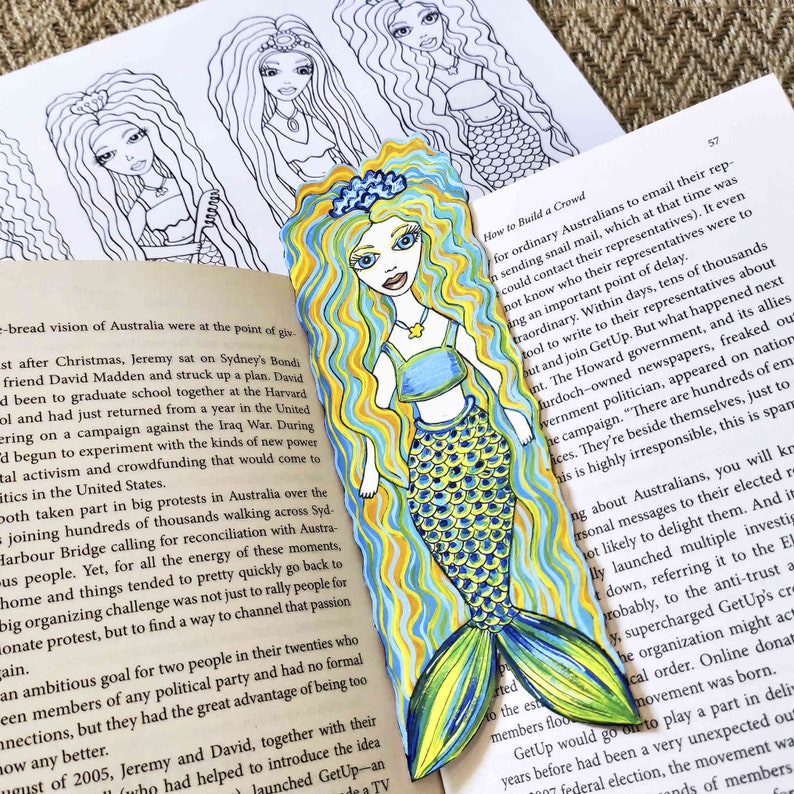 Printable Bookmarks Set Mermaid Coloring Page for Kids Adult Etsy