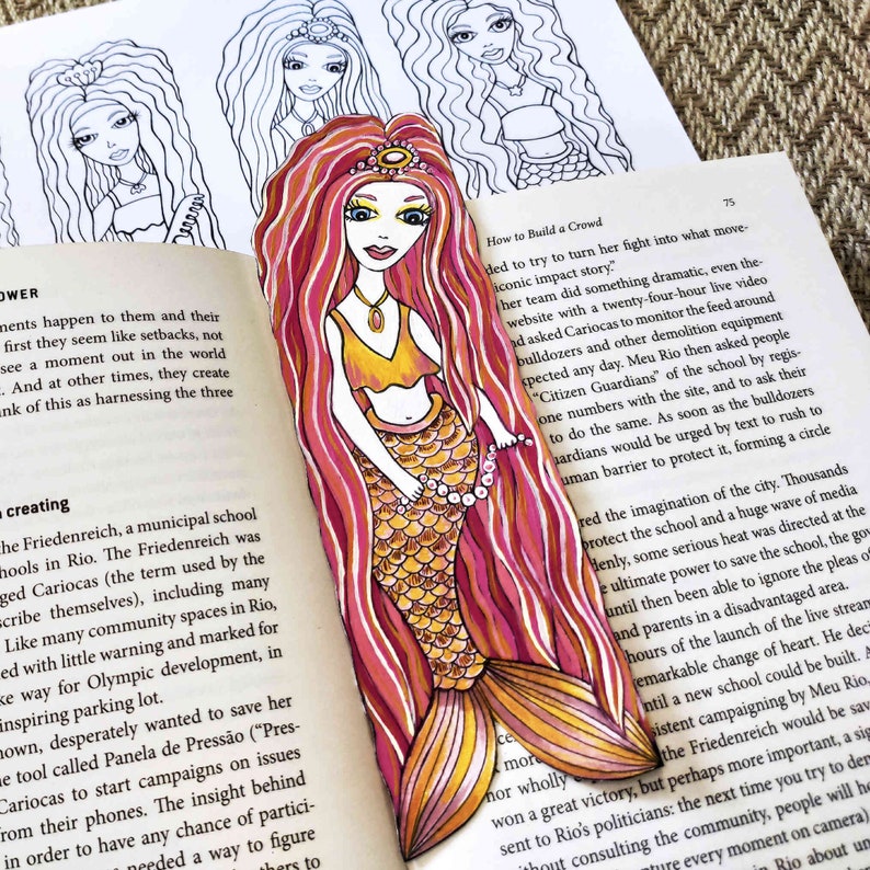 Printable Bookmarks Set Mermaid Coloring Page for Kids Adult Etsy