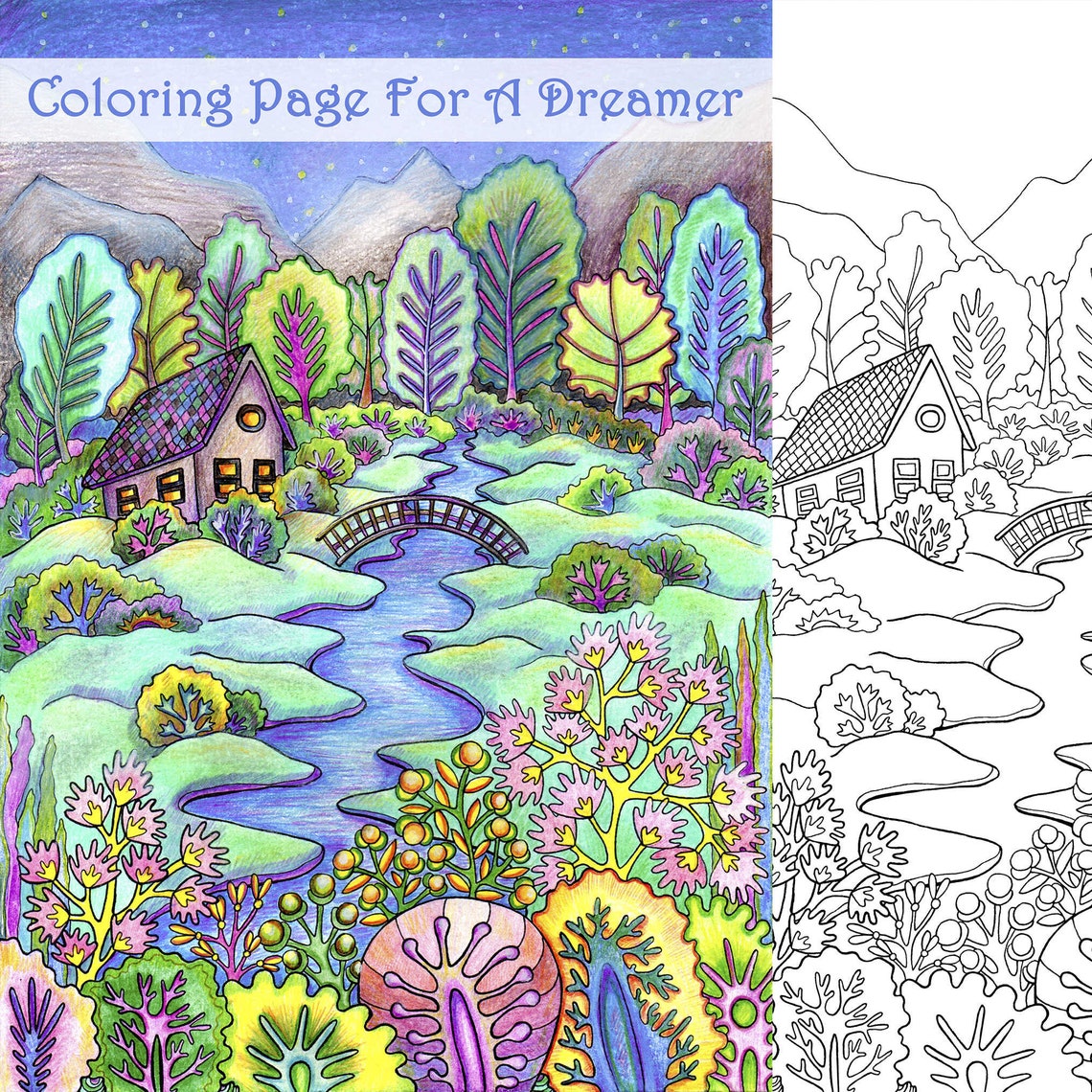 Magic Forest Adult Coloring Page Printable / Magic Holiday - Etsy