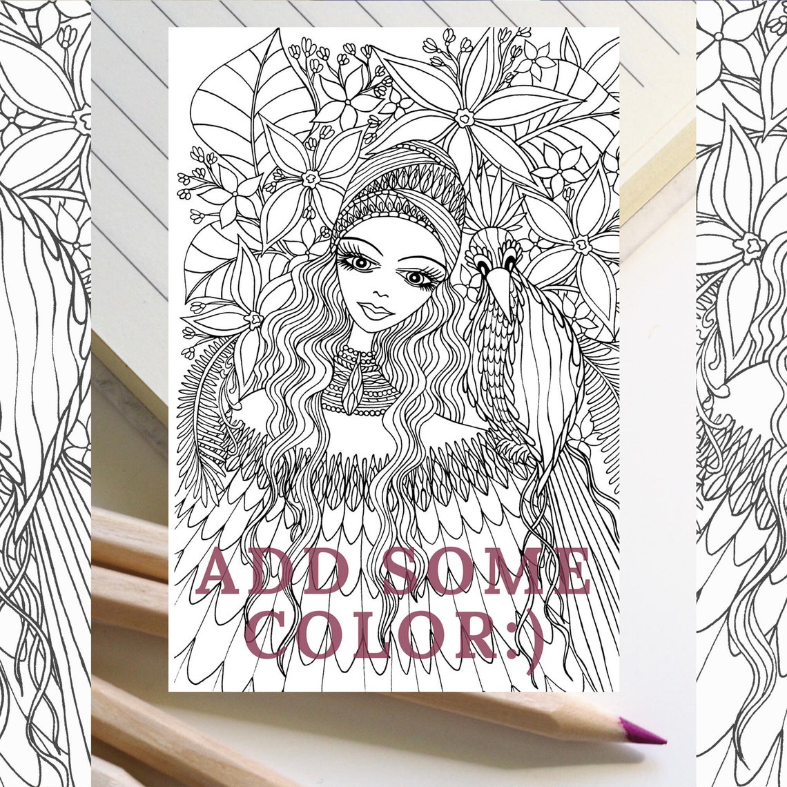 Magic Girl Adult Coloring Page Printable Jungle Woman - Etsy