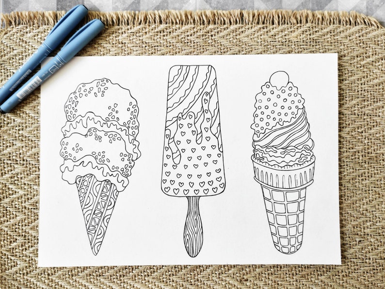 Printable Ice Cream Coloring Page for Adults and Kids Cute - Etsy