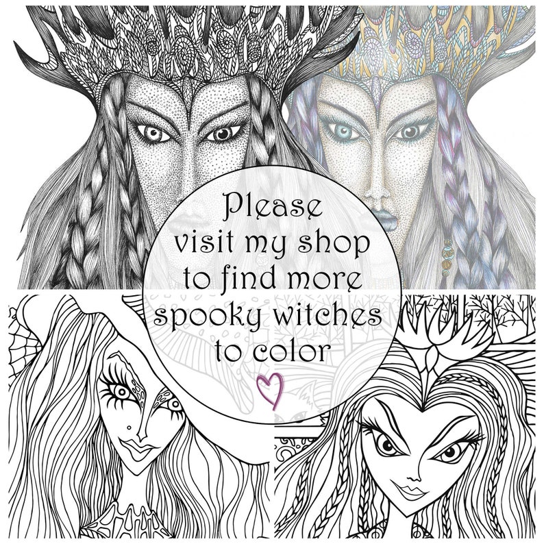 Salem Witch Adult Coloring Page Printable Halloween Coloring Etsy