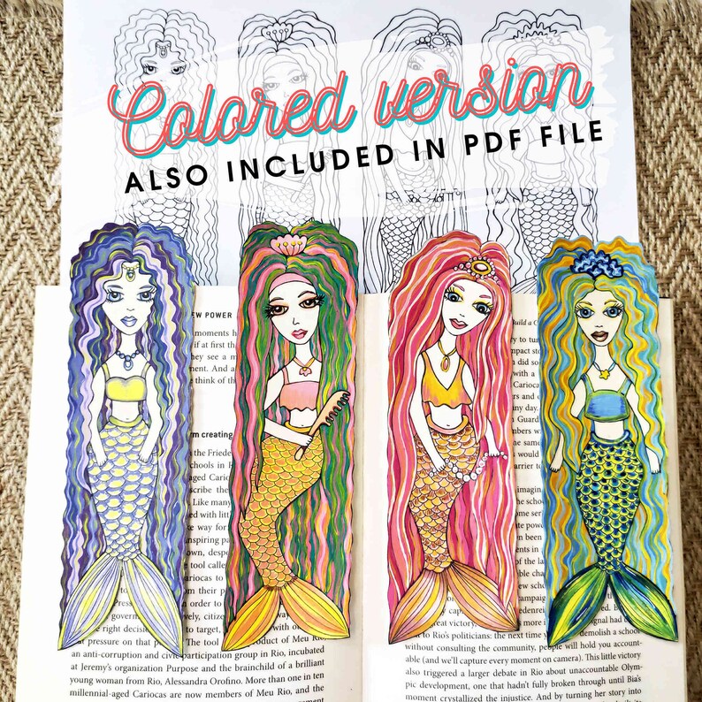 Printable Bookmarks Set Mermaid Coloring Page for Kids Adult Etsy Australia