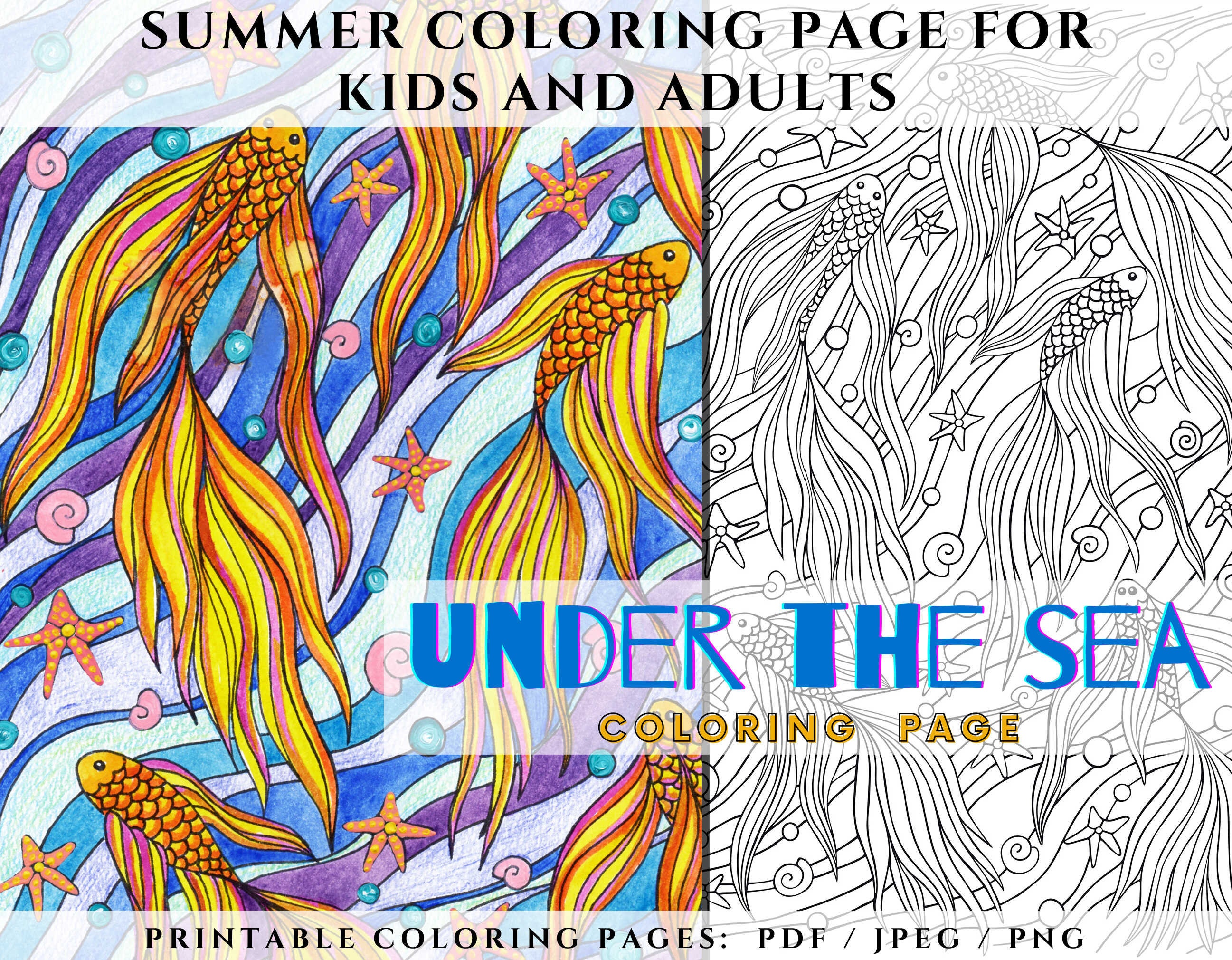 Under the Sea Adult Coloring Page Printable Ocean Fish Etsy