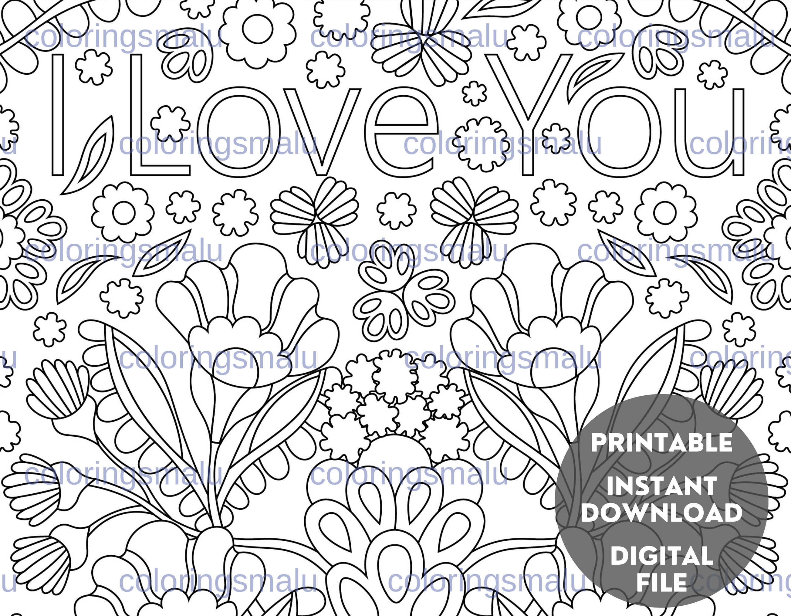 I Love You Adult Coloring Pages Printable / Valentines - Etsy