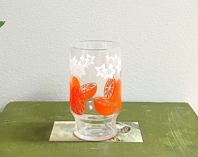 Vintage Libbey Orange Juice Glass, Oranges and White Flowers, Breakfast