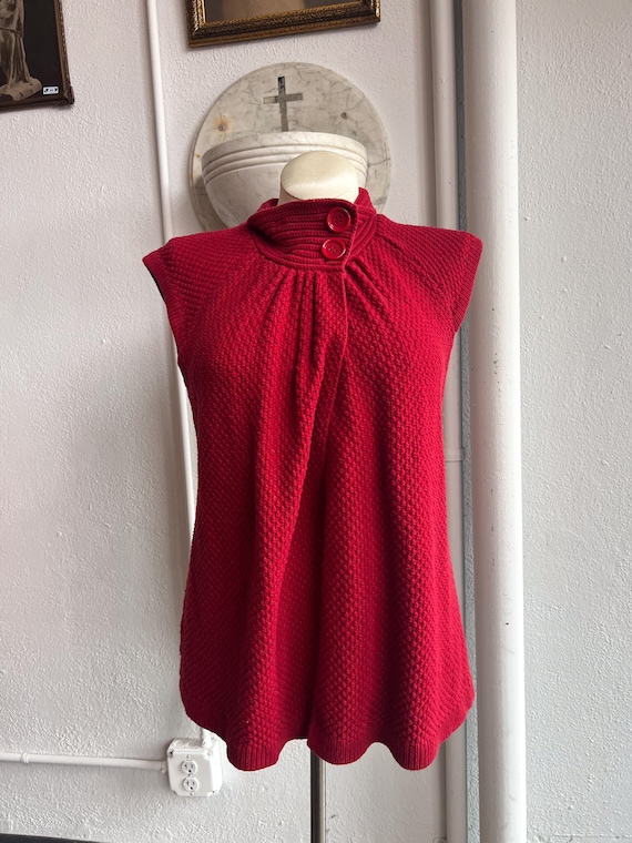 Early 2000's Y2k Vintage Red Sleeveless Knit Turtl