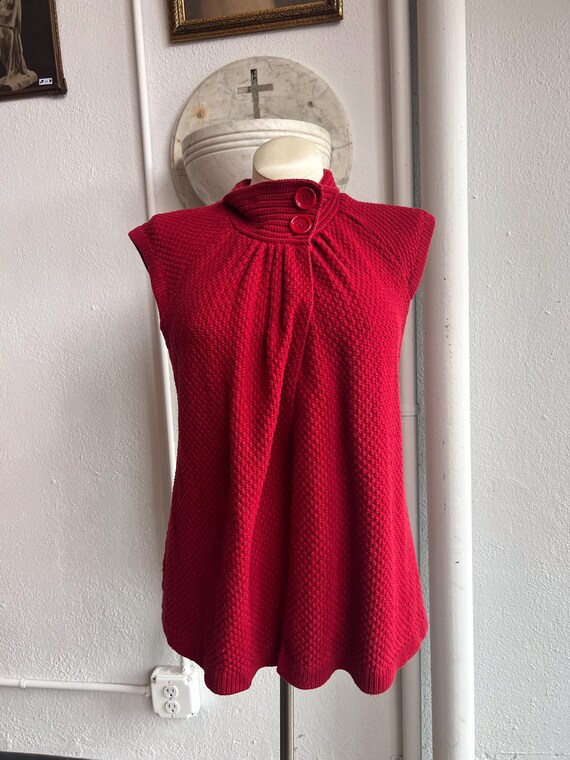Early 2000 s Y2k Vintage Red Sleeveless Knit Turtleneck Sweater Poncho Cardigan Open Front Vest Top Button Closure Women s XL August Silk Etsy