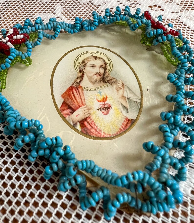 Antique Sacred Heart of Jesus Glass Framed Illustration Art Etsy