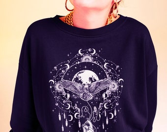 Black Sweatshirt Magical Raven Moon Child Unisex Sweatshirt, Gift For Women and Men, Crow Moon Sweatshirt