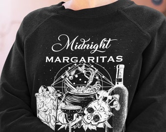 Midnight Margaritas Sweatshirt, Witchy Skull Magic Unisex Crewneck Sweatshirt