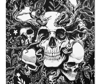 Dark Skulls Area Rugs, Floral Gothic Skulls Area Rug, Flower Skull Tree Rug, Floor Mat, Skull Room Decor
