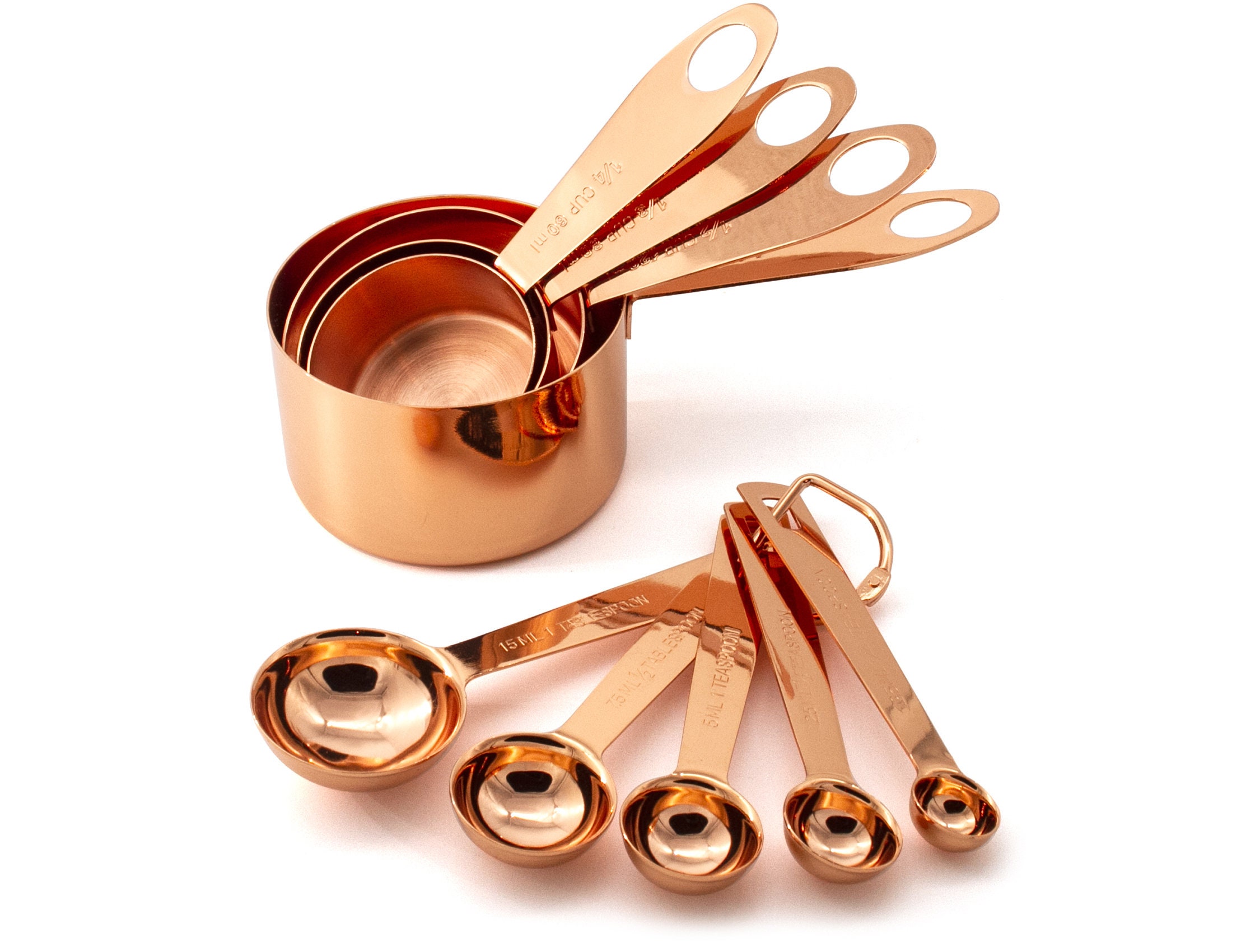 9 Piece Copper Stainless Steel Measuring Cups and Spoons Set Etsy UK