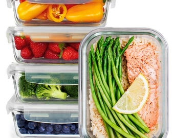 5-Pack Borosilicate Glass Meal Prep Containers: Leak-Proof Food Storage for Batch Cooking