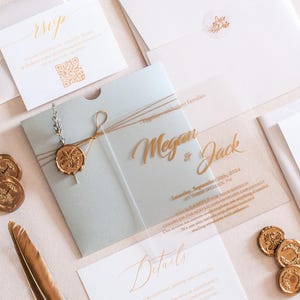 Hochzeitseinladungen aus Acryl mit Antwortkarten in Grün | Benutzerdefinierte klare weise Einladungen für Hochzeiten und elegante Details Karte
