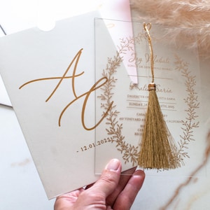Invito in acrilico personalizzato, inviti rosa cipria avorio e blu con biglietti RSVP, inviti in acrilico personalizzati, inviti di nozze trasparenti di lusso