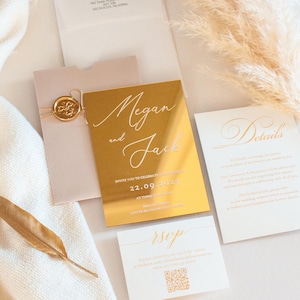 Custom Wedding Invitations Luxury Gold Mirror Acrylic with RSVP Cards Quinceanera & Invitaciones de Boda Elegant Wedding Invites