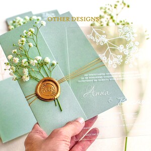 Acrylic Wedding Invitations with RSVP in Sage Green | Custom Clear Invitations for Weddings and Elegant Details Card