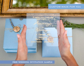 Acrylic invitations with envelope, Acrylic wedding invitation, Custom Clear invitation, Acrylic invitation quinceanera