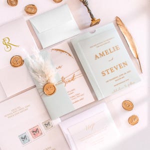 Hochzeitseinladung mit Wachssiegel, kundengerechtes klares Acryleinladungs-Set, Luxus-Acrylhochzeitseinladungsumschlag, Greenery-Option