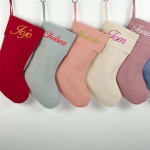 Personalized Name Christmas Stockings - Cotton Linen Christmas Stockings - Personalized Embroidered Name Family Stockings - Fireplace decor
