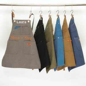 Cotton Canvas Personalized Apron For Men Women With Large Pockets,  Cross Back Adjustable Apron, Outdoor BBQ Apron, Work Apron