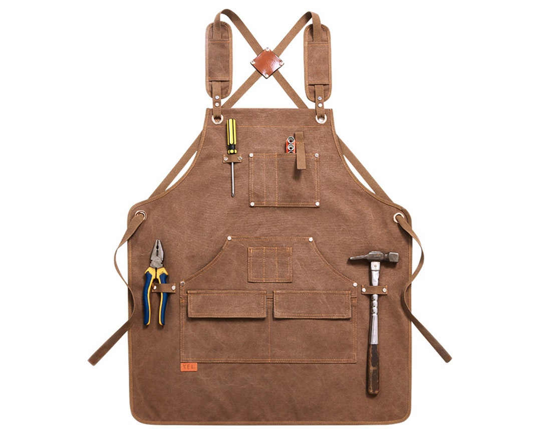 Canvas Tool Apron With Cross Straps Customizable Personalized Apron for Kids Adult Gift for Him