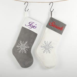 Velvet Christmas Stockings - Personalized Christmas Stockings - Embroidered snowflakes Christmas Stockings,Fireplace decor Monogram Stocking