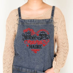 Customized Embroidered Mother&#39;s Day Denim Apron, Mother&#39;s Day Gift Blue Cotton Apron With Pockets, Cross Back Aprons Kitchen Gift, Home Gift