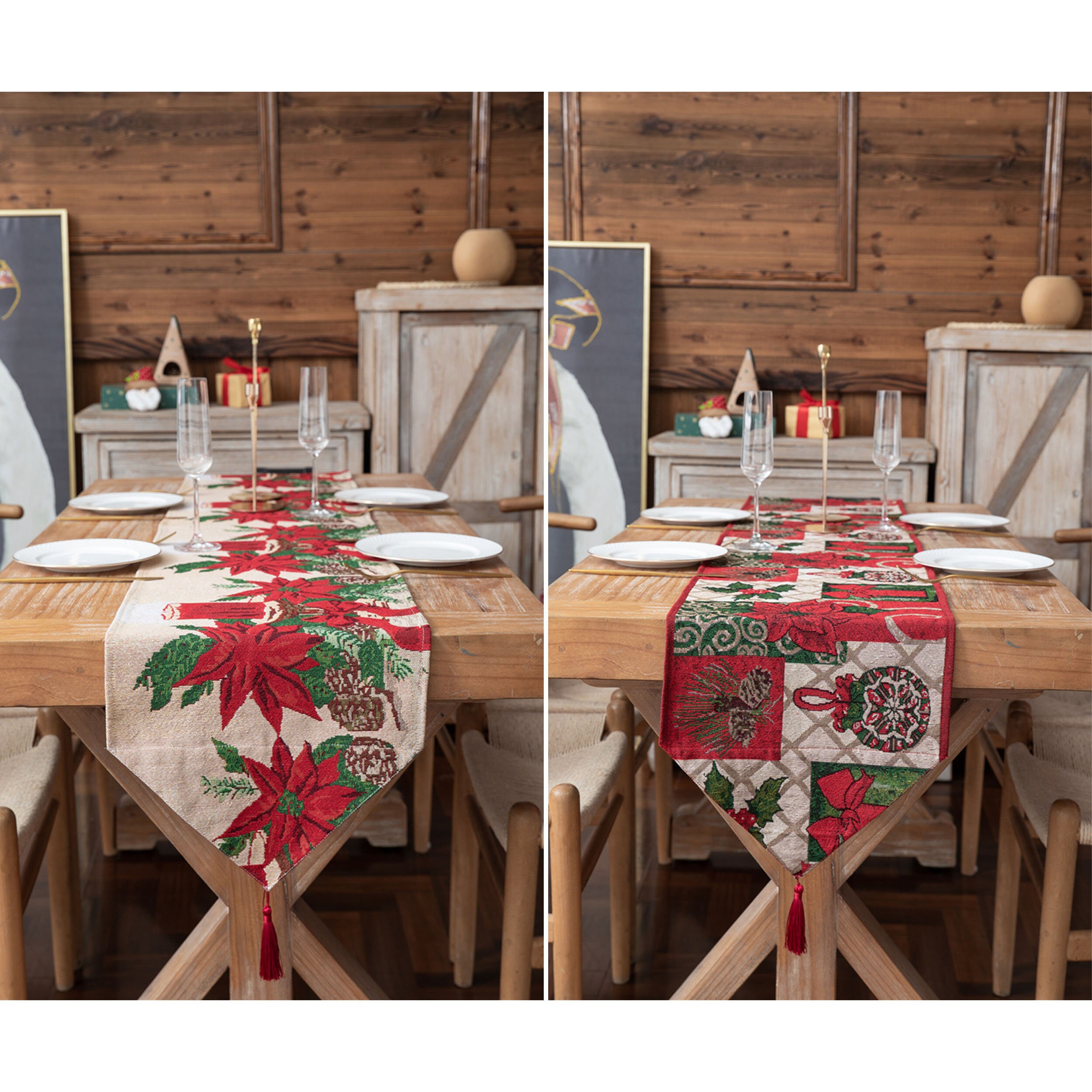 Lintex Walden Green Holiday 14x70 Table Runner with Matching 8 Piece  Napkin Se