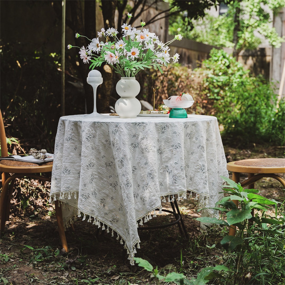 French Country Table Linens White Lilac Garden Tablecloth Etsy